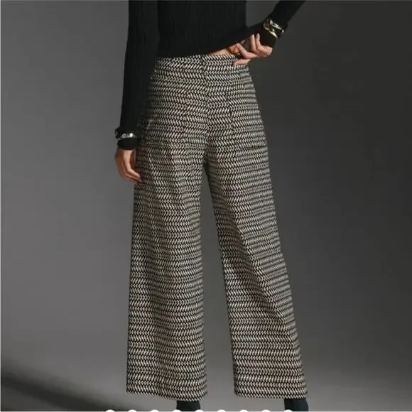 Anthropologie Maeve Colette Cropped Wide Leg Pants | Black White Print | SZ 33T - Picture 2 of 13